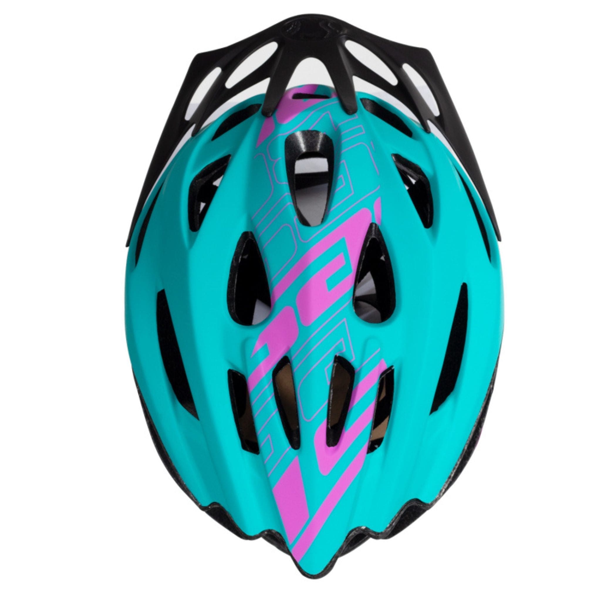 Casco de ciclismo Best visto desde arriba en colores turquesa y morado con diseño aerodinámico